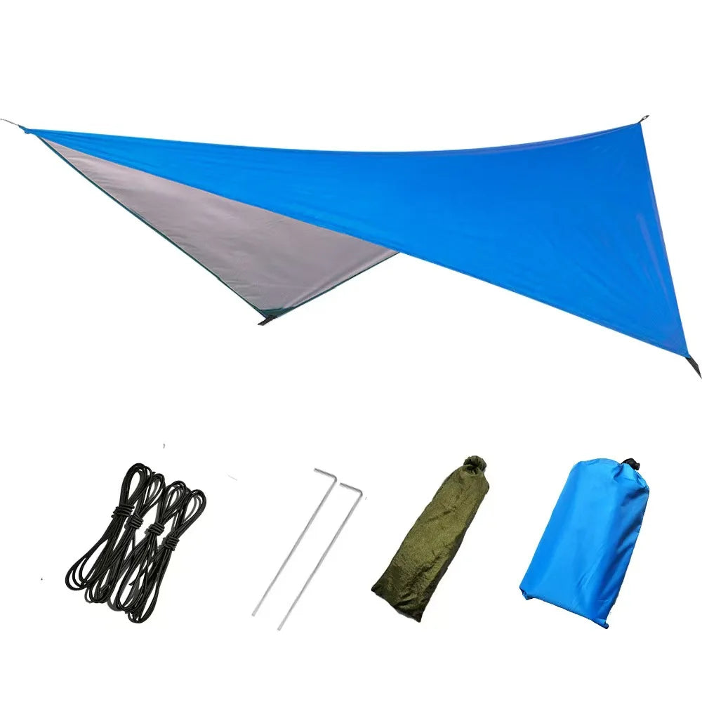 Camping Canopy: A Multifunctional Outdoor Shelter Featuring Four Elastic Guy Lines and Two Ground Anchors (Without support rods)