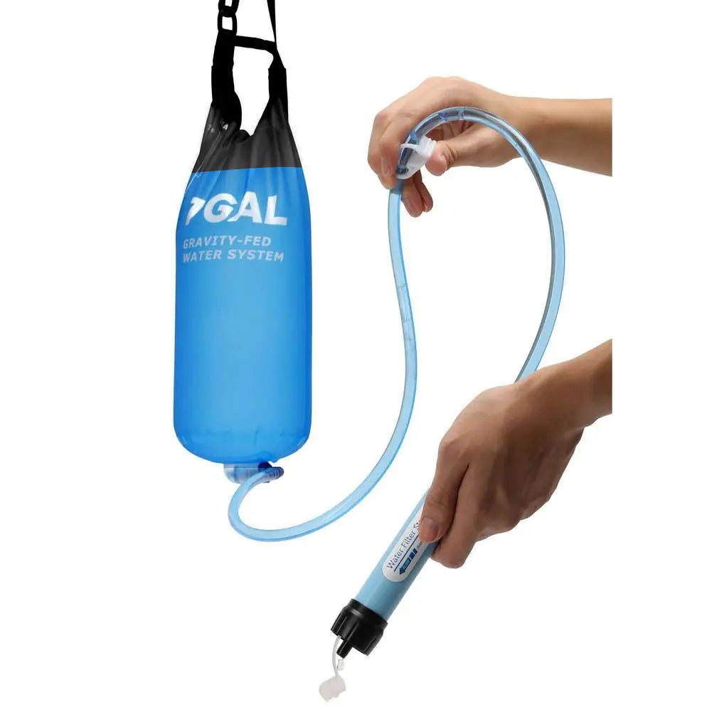 Camping Gravity Water Bag With Water Filter And Hose Folding Water Filter Straw Water Bag Filtering Bucket Bag Survival Gear