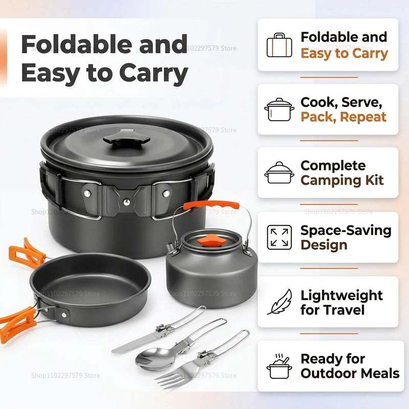 Outdoor cooking kit  Portable tableware  Lightweight cooking utensils  Suitable for hiking, backpacking, picnics and travel use