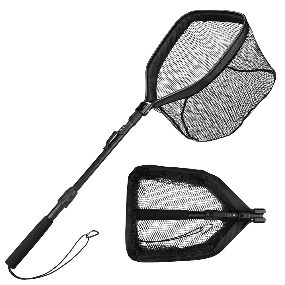 Floating Fishing Net Foldable Landing Net Easy Catch&Release with Telescopic Pole Rubber Coated Fish Net for Saltwater Freshwate