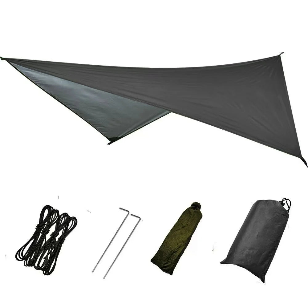 Camping Canopy: A Multifunctional Outdoor Shelter Featuring Four Elastic Guy Lines and Two Ground Anchors （Without support rods）