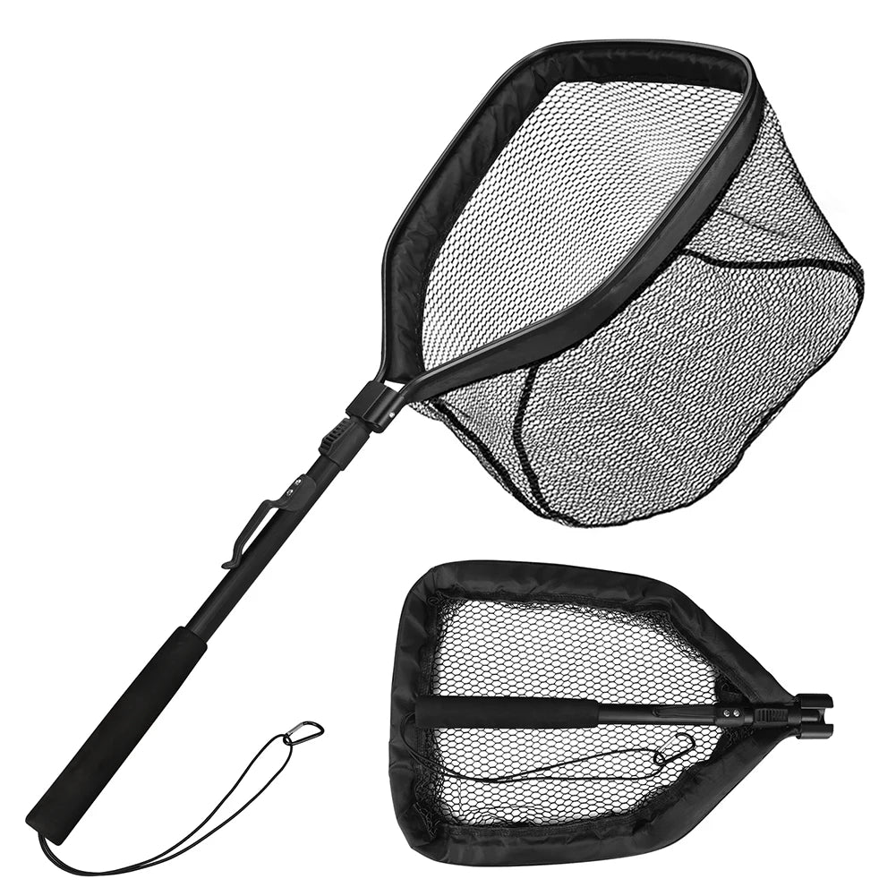 Floating Fishing Net Foldable Landing Net Easy Catch&Release with Telescopic Pole Rubber Coated Fish Net for Saltwater Freshwate